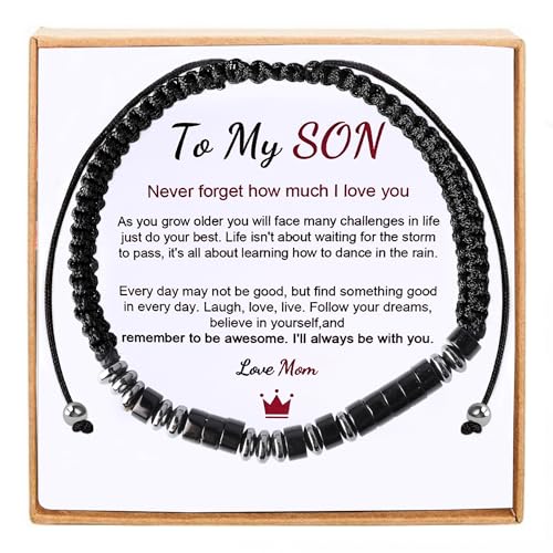 Handmade Bracelets Mens Bracelet,Inspirational Gifts for Son,Morse Code Bracelets with Warm Message Card,Adjustable Handmade Mens Beaded Bracelets B To my son,with Paper Card