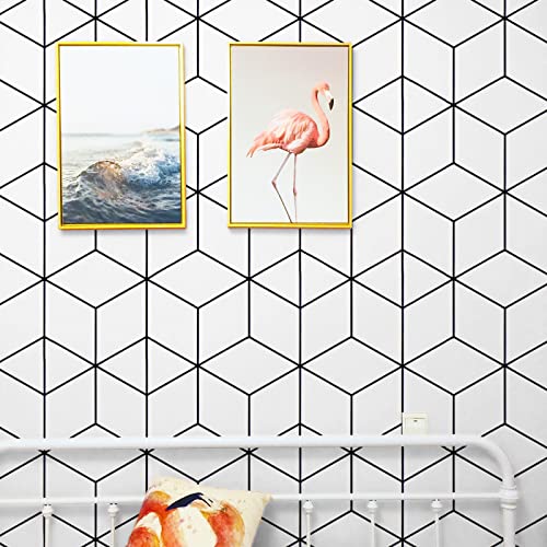 Papier peint autocollant géométrique - Design moderne - Papier peint graphique - Motif à carreaux - Hexagon - Pour mur - Blanc et noir - 37,5 x 300 cm