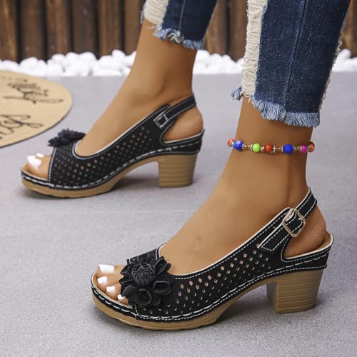 Buckled Square Heel Sandals For Women, Buckled Square Dressy Heel Summer Sandals2