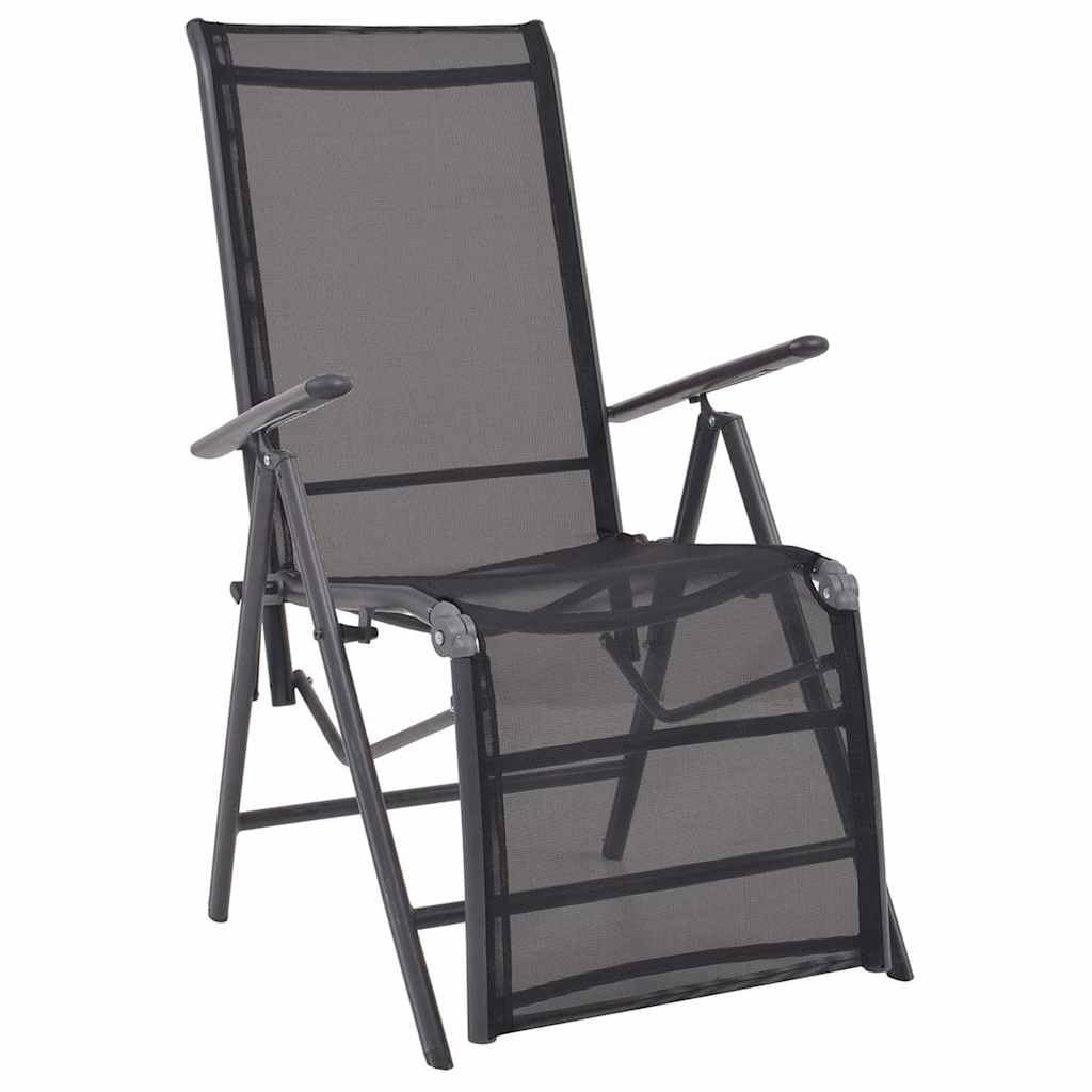 Aluminiowy leżak czarny tekstylen | 7-stopniowa regulacja, składana, odporna na warunki atmosferyczne, z podnóżkiem, do ogrodu i na balkon