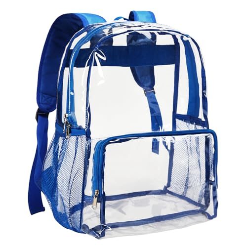 Vorspack Clear Backpack Heavy Duty - Large Clear Backpacks See Through Bookbag for Girls Boys Transparent Bag for Work Concert College - Blue