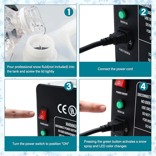 tcfundy snow machine with 12 led lights 1500w snow snowflake making machine with 9 color lights effect snowflake maker with remote control for christmas wedding kids party stage