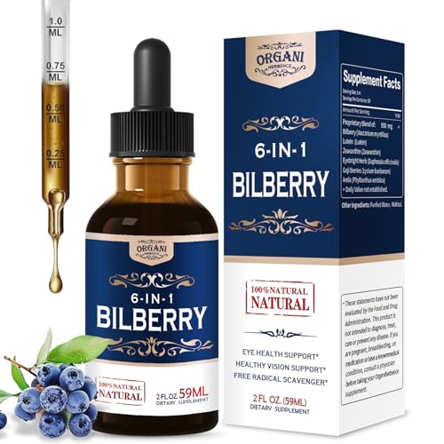 ORGANIHERBENCE Bilberry Extract Supplement for Eye Health 6-in-1 Herbal Formula Liquid Drops to Support Eye Strain Dry Eyes and Vision Health Blend with Lutein Zeaxanthin & Eyebright Herb. 2oz