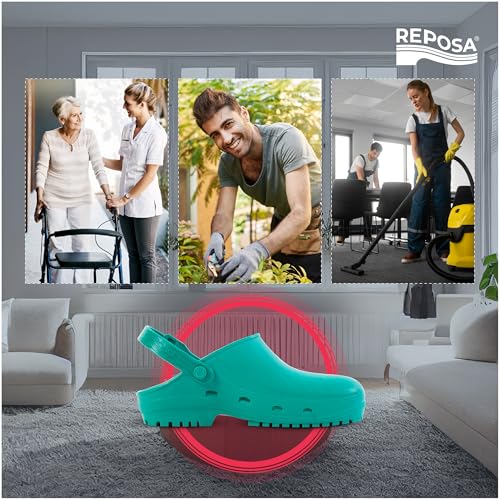 REPOSA Eco - Zuecos Mujer y Hombre en Goma Cómodos, Ligeros y Antishock para Casa, Jardinería y Bricolaje - Chanclas Mujer Anatómicas con Orificios Laterales, Correa Trasera y Efecto Antideslizante - imagen 7