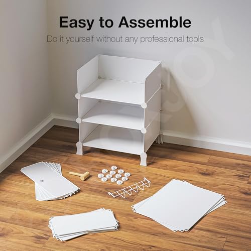 Image of BOXJOY 5 Shelf Shoe Rack Box Organizer with 5 Doors, Strong Magnets & 5 Hook Steel Holder for Home Storage, PP Plastic Cabinets with Metal Door Frame, Chappal Slipper Stand (White Rack, White Door)