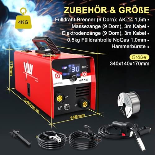 Bild 4 - VECTOR WELDING Fülldraht Schweißgerät 130 A, MIG MAG Schweissgerät für Anfänger, IGBT Interver Schweißgerät mit Elektrodenschweißfunktion, Schweißgerät Fülldraht ohne gas