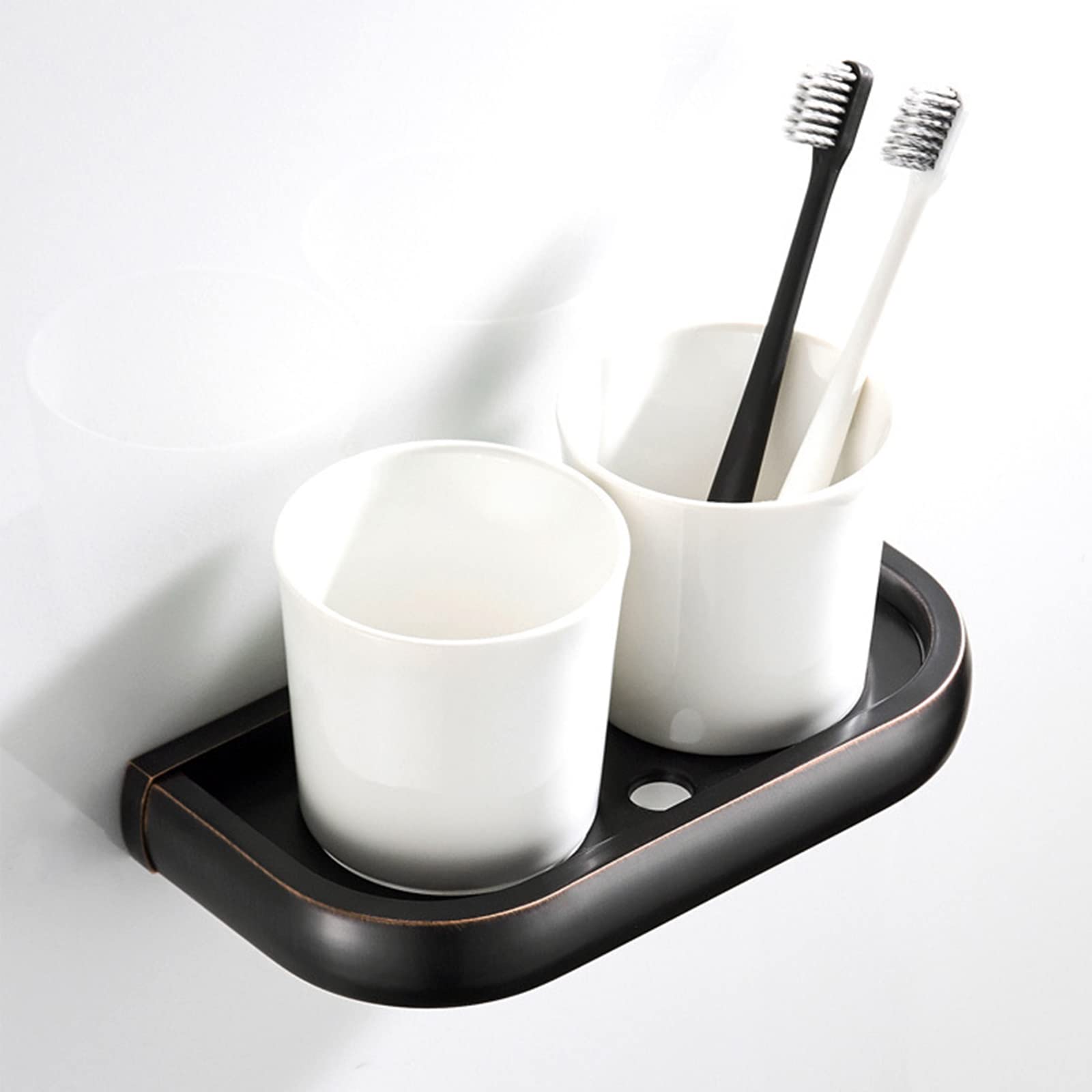 Soporte De Cepillo De Dientes Antiguo Negro, Soporte De Vaso De Cepillo De Dientes Montado En La Pared para Baño, Soporte De Cepillo De Dientes De Latón con Tazas De Cerámica