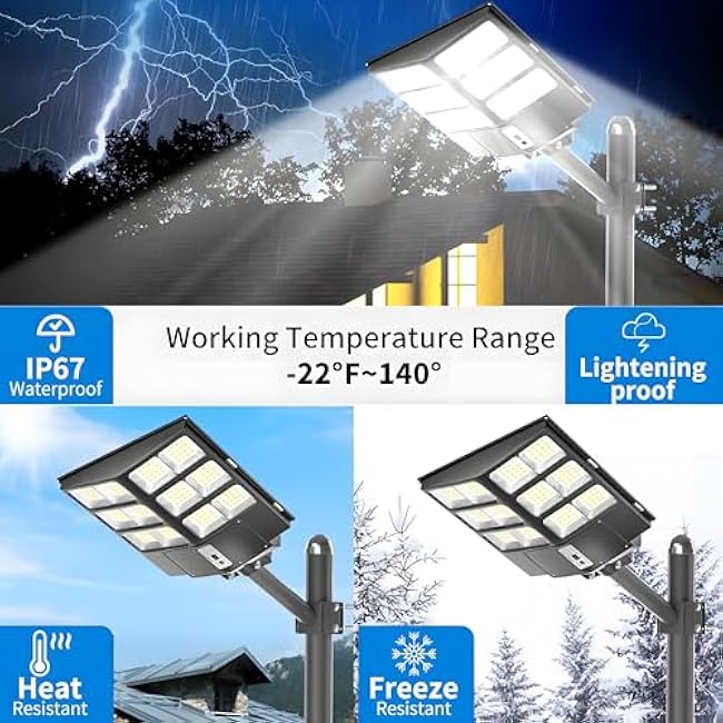 1000-3000W Solar Street Light Outdoor, 6500K Commercial Parking Lot Lamp Dusk to Dawn, Waterproof Remote Control Solar Security Flood Light, Motion Sensor, Court Road,Path,Piazz,Driveway (1A-1000W)