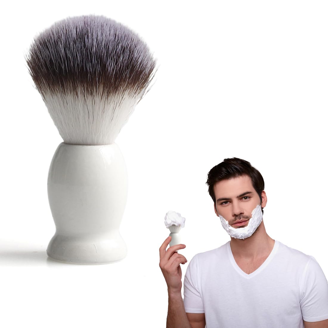 NHPY 1 artículo Brocha de afeitar de tejón de espuma de afeitar, Brocha para barba con cerdas de tejón reales para crema de afeitar de espuma de jabón para hombres Peluquería/Salón (Blanco)
