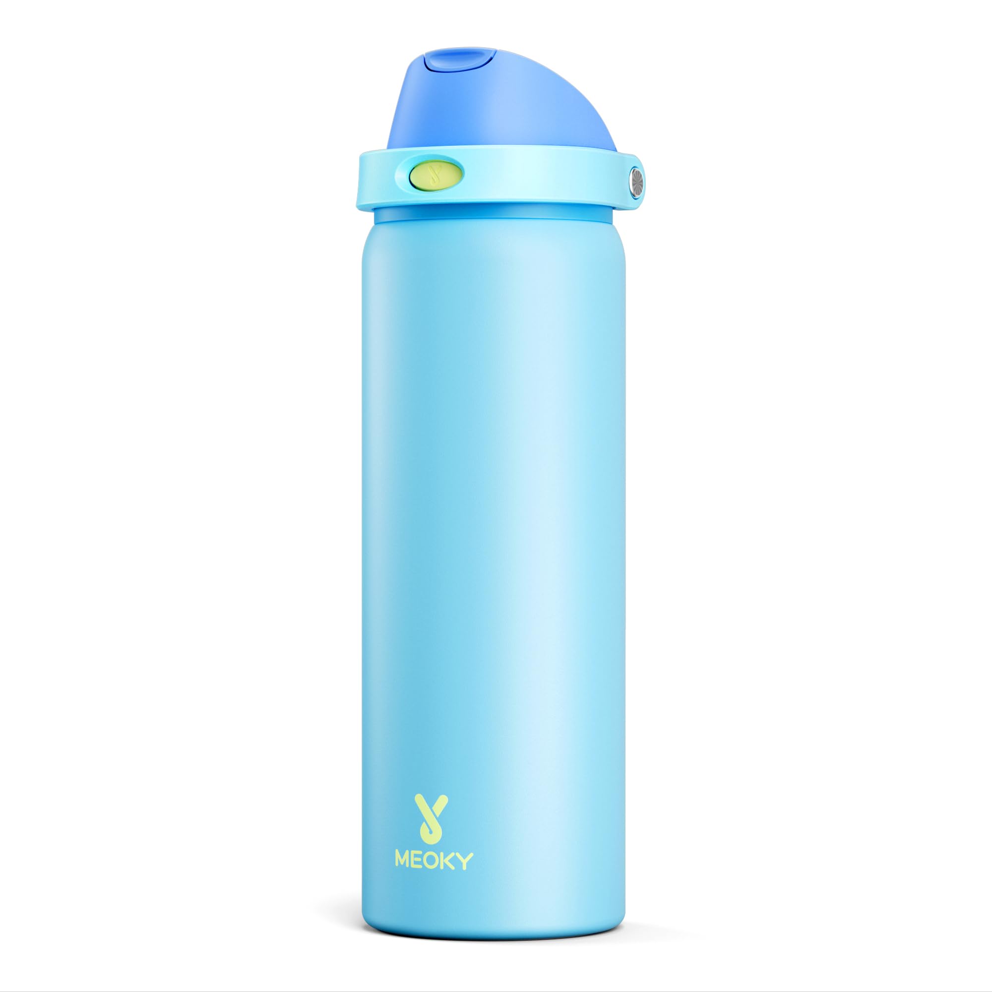 32 oz Insulated Water Bottle for Men: Meoky Stainless Steel Water Bottle with 2-in-1 Straw and Spout Lid - Leak Proof, Cold for 24 Hours, Protective Silicone Base, BPA-Free for Sports Gym, Azure