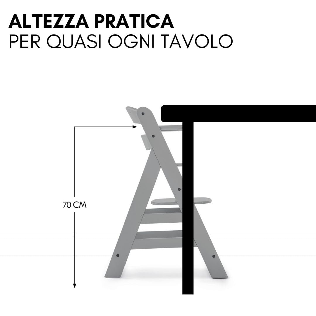 hauck Seggiolone Pappa in Legno Alpha XXL Set - Seggiolone Legno con Sdraietta Dondolo Neonati Premium, Vassoio e Riduttore, 0 Mesi - (Cintura a 5 punti, Grigio Grigio Scuro)