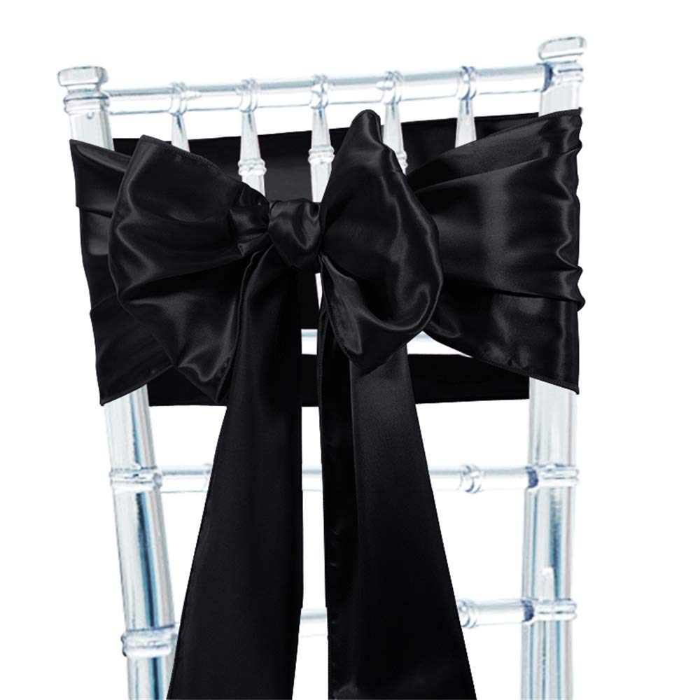 Time to Sparkle 10pcs Satin Chair Cover Sashes Bow Tie Ribbon Table Runner Wedding Reception Decoration - Black — image 1