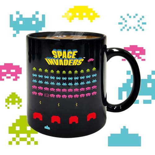 Mad Monkey Space Invaders Tasse avec changement de couleur – Décoration rétro pour les fans des années 80 – Volume de remplissage 350 ml – Tasse à café pour nostalgiques – Space Invaders