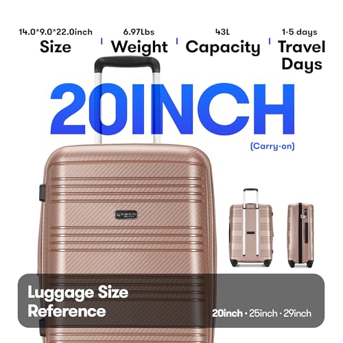 20 Inch Carry on Luggage 22x14x9 Airline Approved Hardside Suitcase with Spinner Wheels TSA Lock, 20-Inch, Rose Gold2