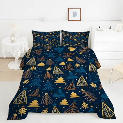 松葉色羽毛布団 3Dクリスマスツリー掛け布団 ド ソフト 冬 キルト オールシーズン被子ソフトふわふわマイクロファイバーウォッャブル 掛け布団暖かい ふわふわ 暖かい羽毛布団軽量 通気 羽根布団230x210cm + 2枚枕カバー・43X63cmY36