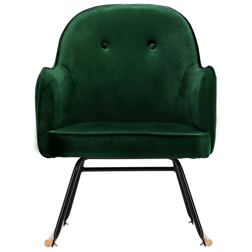 Mecedora de terciopelo verde oscuro con patas de madera de haya y estructura de hierro, función basculante y asiento acolchado para salón, dormitorio, habitación de bebé, relajación y