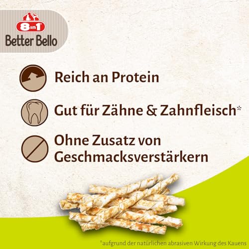 8in1 Better Bello Chicken Twisted Sticks - leicht verdauliche Kaustangen für Hunde mit Huhn, Kauartikel für Hunde mit empfindlichen Magen, 60g Beutel (10 Stück)