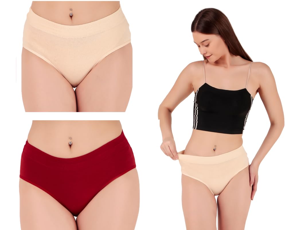 Women's High Waisted Cotton Underwear, Ladies Soft Briefs Panties, Antibacterial Cotton Hipster Panty, Women's Seamless High-Rise Panties Hipster (Pack of 2)-picture-20