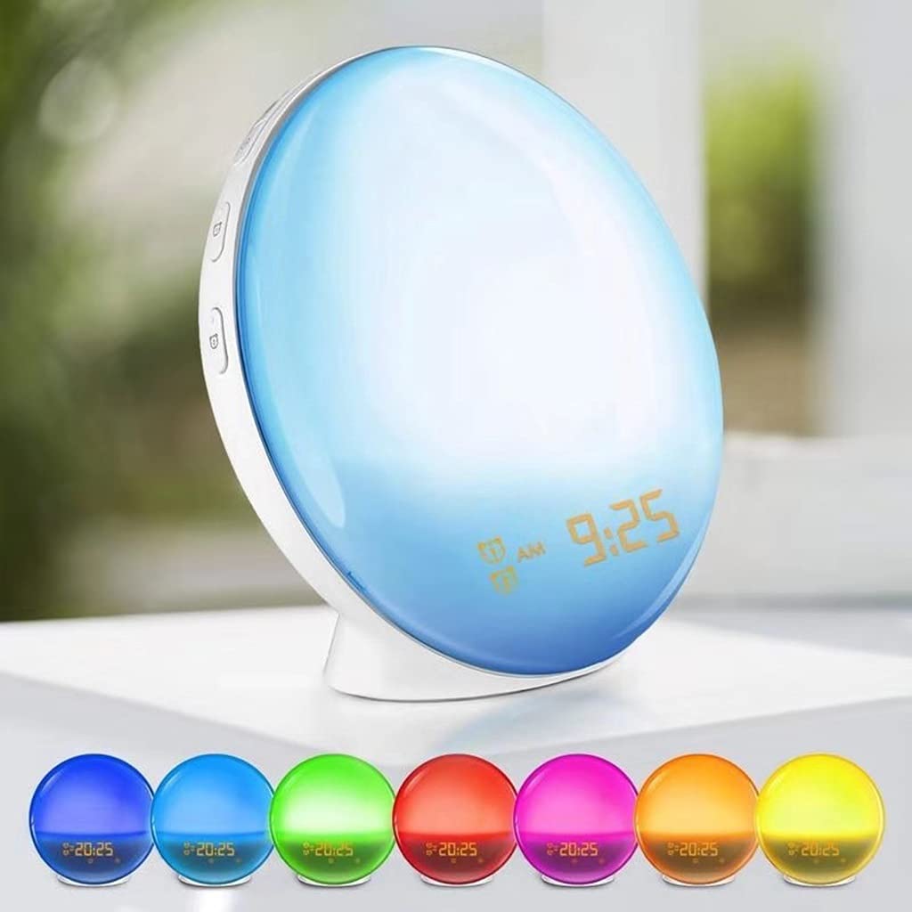 2 Pz Wake Up Light, Sveglia, con Simulazione Alba/Tramonto, Doppio Allarme e Funzione Snooze, 7 Suoni Naturali e Radio FM, Ideale per Regalo