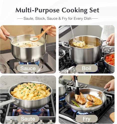 Image of KOCH SYSTEME CS Stainless Steel Pots and Pans Set, 10 Piece Stainless Steel Cookware Set for Professional Cooking, Kitchen Cookware Sets, Induction Compatible Cookware Set 10 Pcs, Pots and Pans