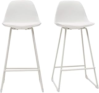 Miliboo - Taburetes de bar, diseño blanco, patas metálicas, 65 cm, lote de 2, Franz