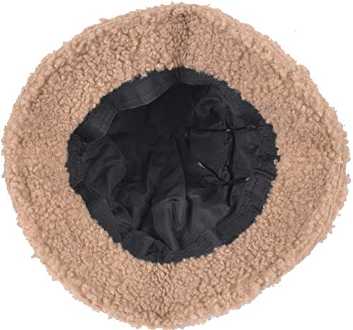 Qzunique Women's Faux Fur Bucket Hat Teddy Style Winter Hat Fisherman Hat Warm Windproof Hat For Women For Girls Khaki #TOP3