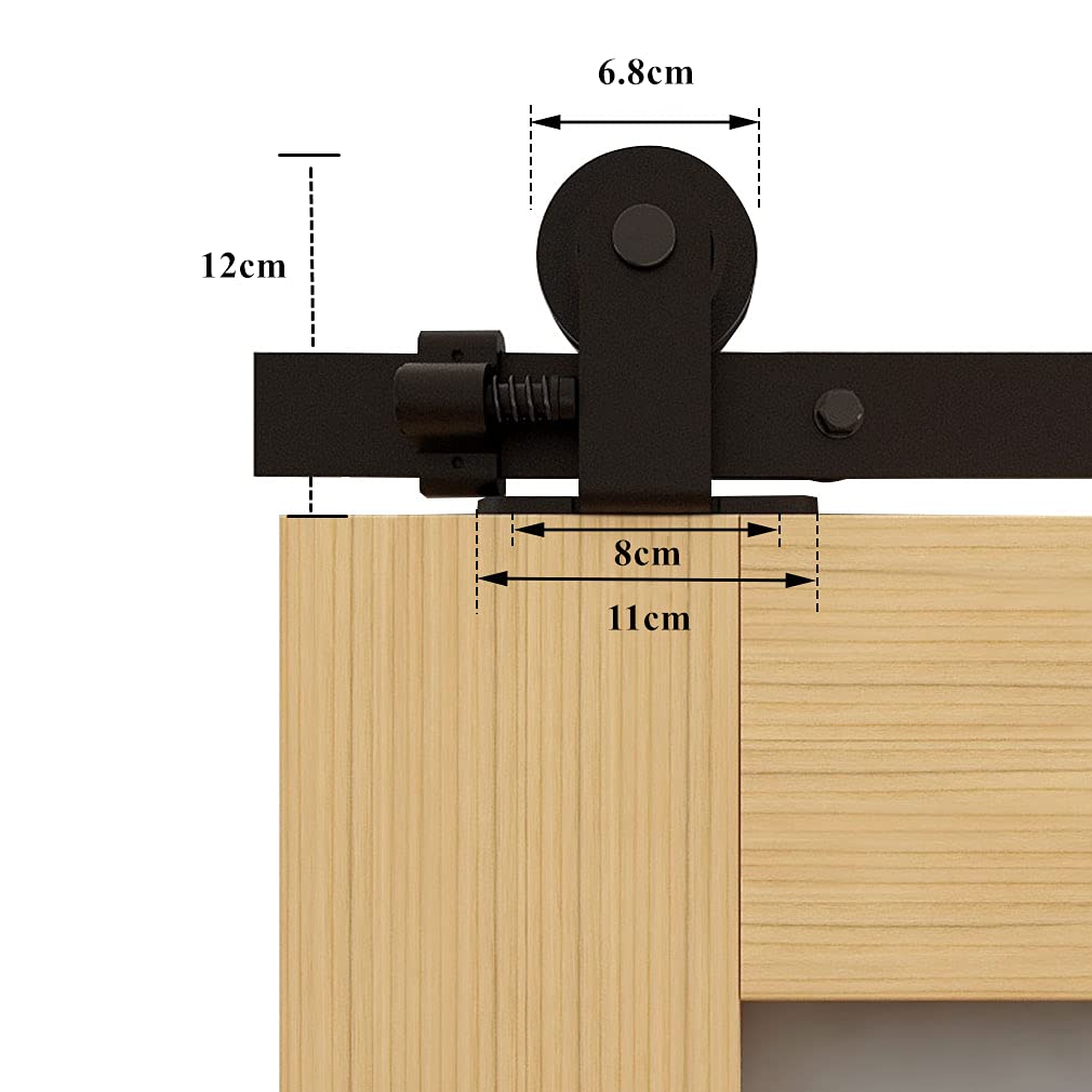 CCJH 200cm/6.6FT System drzwi przesuwnych, zestaw szyn do drzwi przesuwnych czarny (kształt T)