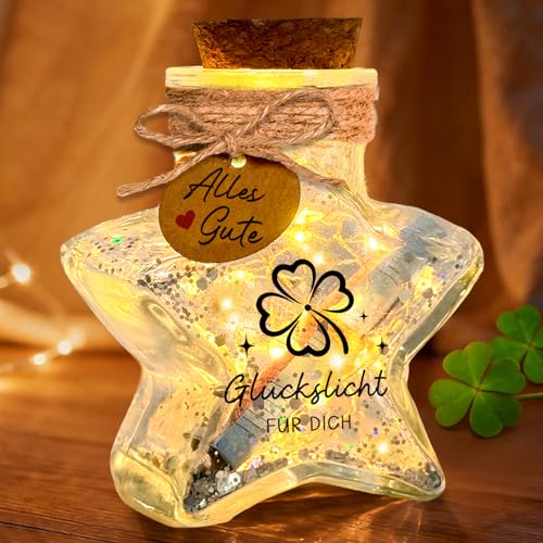Glückslicht LED Flaschenlicht in Sternform Glücksbringer Viel Glück Geschenke für Frauen Geldgeschenke Verpackung für Geburtstag Hochzeit Prüfung Kommunion Konfirmation Firmung Jugendweihe Ostern