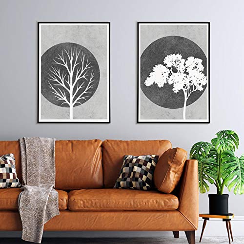 Art mural abstrait silhouette d'arbre gris et blanc, impression sur toile 40x60cm