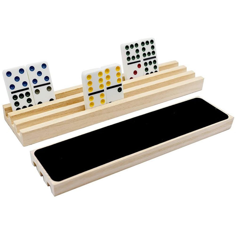 BESTonZON Wooden Domino Holder & Rack - Anti-Slip Tray for Mexican Train & Family Board Games, Desktop Organizer for Tiles - Image 2