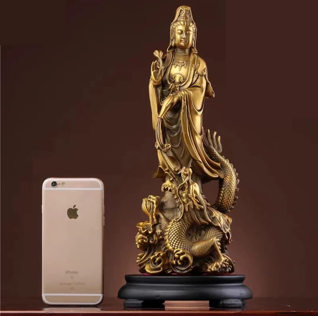 Amazon｜仏像 龍乗観音 観音像 立像 真鍮龍観音 騎龍観音 龍上観音