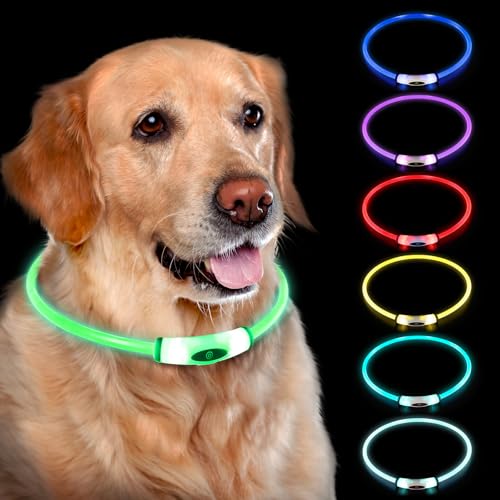 Lighted Dog Collar, Rechargeable 7 Colors Changing Light Up Dog C...