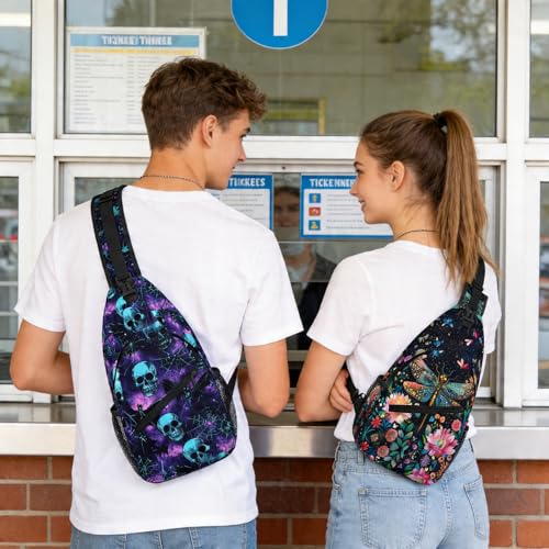 Image of Halloween Skull Skeleton Crossbody Bag Sling Bag Backpack Chest Bags Shoulder Bag for Women Men
