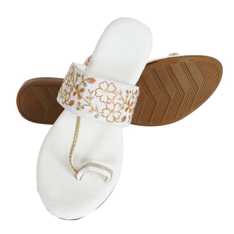 DFR Flipflops for Women Daily Use Ethnic Embroidered Girls Slippers flip Flop chappals, Color – White, UK Size 8 (B0D6MW8DTQ) Amazon Price History, Amazon Price Tracker