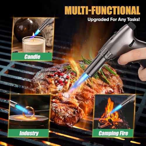 Image of KOACKL Dual Flame Butane Torch Lighter, Refillable Kitchen Torch, Adjustable Flame with Ignition Lock Mini Blow Torch for Cooking, Creme Brulee, Soldering, Welding (Butane Gas Not Included)