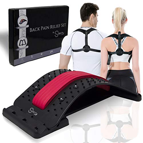 SHELCK - (2-in-1) - Back stretcher & posture corrector, back stretcher for lower back pain relief and upper back brace posture corrector. Back brace and back spine stretcher for low pain relief