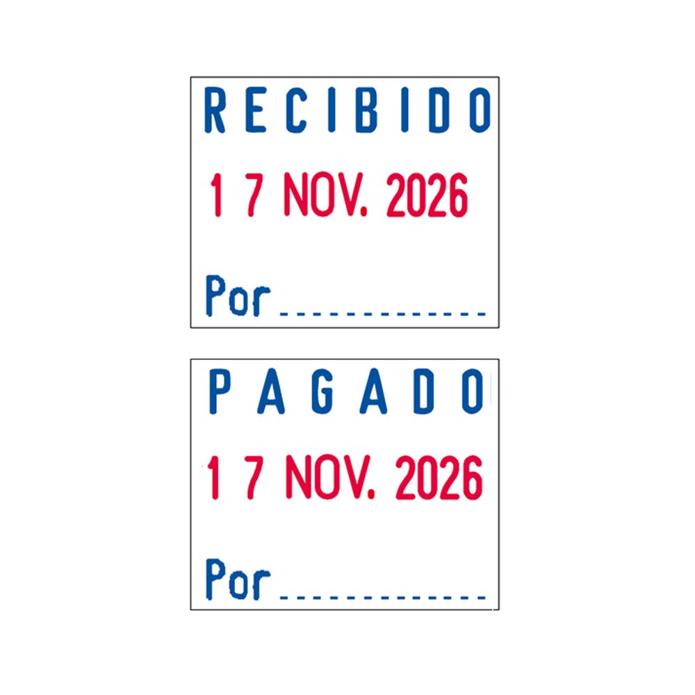 Timbro dat Professional 5430/L con inchiostro automatico, 2 testi commerciali intercambiabili ricevuti – pagato, bicolore blu/rosso e dimensioni ca. 41 x 24 mm.