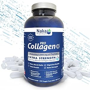 Naka Pro Marine Collagen 380 Capsules -2000 mg of Collagen Peptides Protein Supplement to Support Joints, Hair, Skin and Nails- Made in Canada