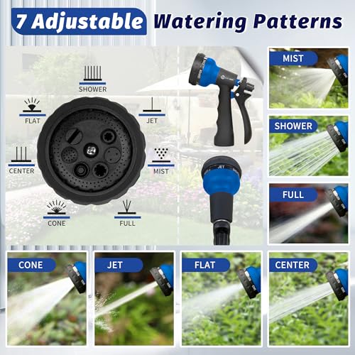 Image of AUTOMAN-Garden-Hose-Nozzle, 2 Pack ABS Water Spray Nozzle with Heavy Duty 7 Adjustable Watering Patterns,Slip Resistant for Watering Plants,Lawn& Garden,Washing Cars,Cleaning,Showering Pets - Blue