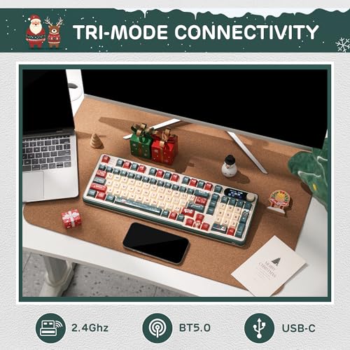 Image of RK ROYAL KLUDGE S98 Mechanical Keyboard w /Smart Display & Knob, Top Mount 96% RGB Wireless Gaming Keyboard BT /2.4G /USB-C, Hot Swappable, Software Support, Creamy Sound, 98 Keys Winter Beige