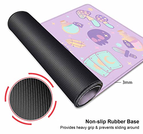 Image of Kawaii Goth Purple Desk Mat, Cute Pink Witch Mystic Mouse Pad, Girls Gamer Desk Pad, XXL Extra Large Gaming Mat, 35.4 x 15.7 in