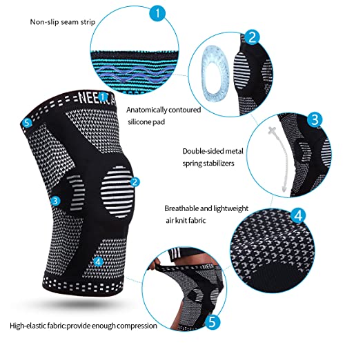 Neenca Professional Knee Brace, Compression Knee Sleeve With Patella Gel Pad & Side Stabilizers, Knee Support Bandage For Pain Relief, Medical Knee Pad For Running, Workout, Arthritis, Joint Recovery #TOP1