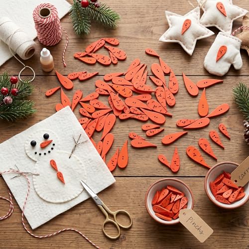 Ejoyous Orange Carrot Button 100pcs Wooden Christmas Ornaments Snowman Carrot Nose Buttons 4 Sizes DIY Cute Wood Buttons for Crafting Sewing Christmas with 2 Holes (Bent)