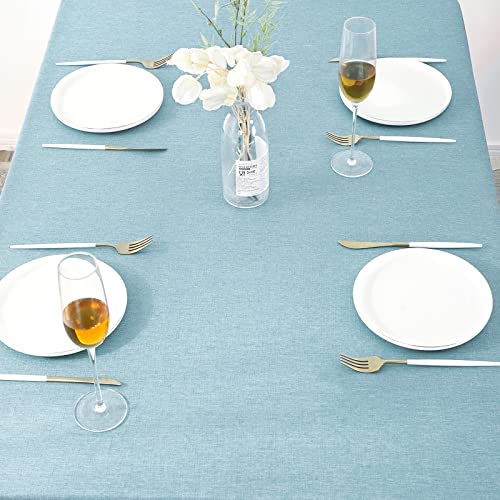 Image of AUSSPVOCT Textured Faux Linen 60 Inch Round Tablecloth Up to 40'' Tables, Waterproof Spill-Proof Round Table Cloth Wrinkle Free Circle Dining Table Cover for Birthday Farmhouse Outdoor Kitchen