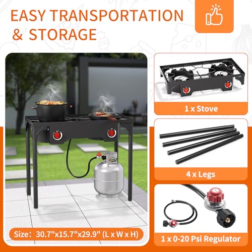 2 Burner Gas Stove, High Pressure Outdoor Propane Burner with Detachable Legs, 150,000 BTU Camping Stove Outdoor Burner - Additional View