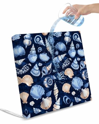 2 Pack Navy Blue Coastal Waterproof Cushion Covers with Ties, Outdoor Patio Chaise Lounge Chair Seat Cushion Slip Covers Replacement(Only Cover) Shell Conch Nautical Summer Beach Ocean 20