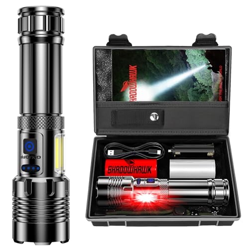 Image of Shadowhawk Torch Lights Rechargeable, Led Torch Light High Power 10000 Lumen, XHM77.2 Long Distance Flash Light Charging Torchlight, Powerful 7 Light Modes Flashlight for Trekking Hunting Emergency