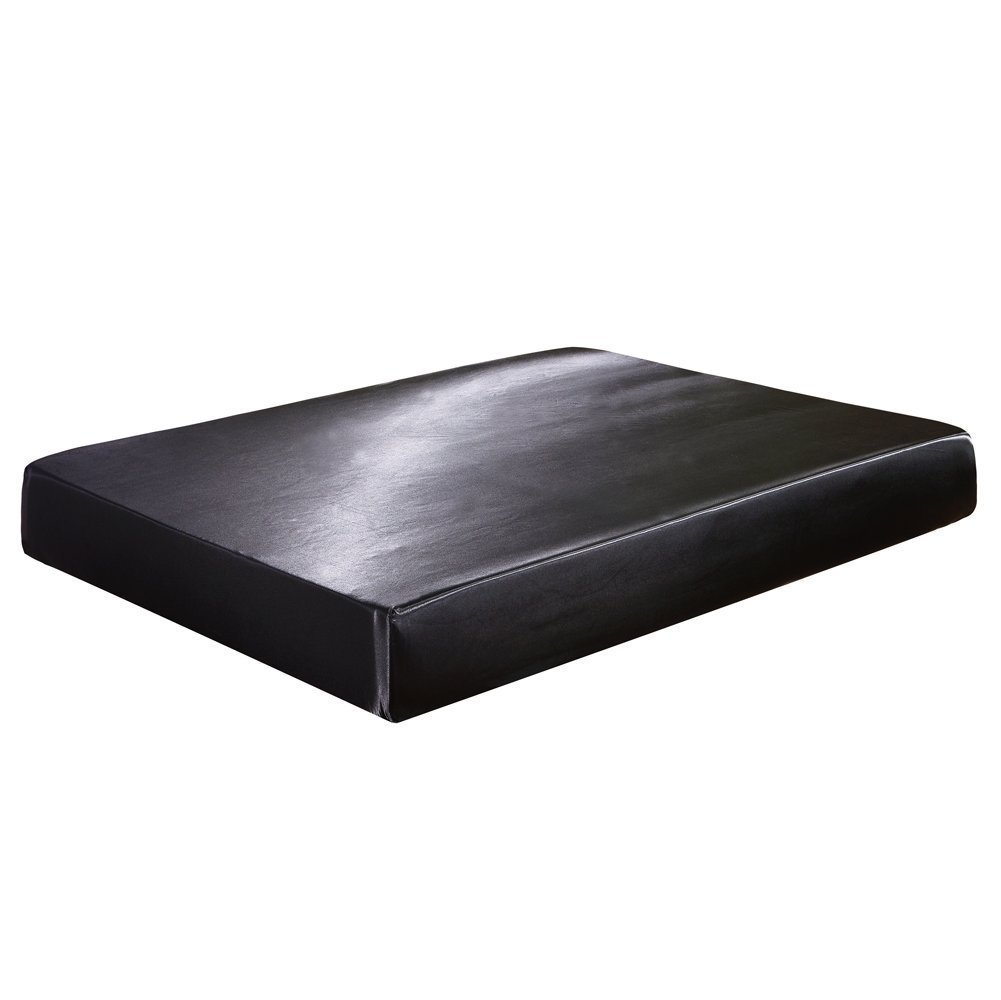 Juwenin Black Luxury Silk Satin Deep 12" Skin Beauty Hair Health Face Care Hypoallergenic Fitted Sheet(Double,)