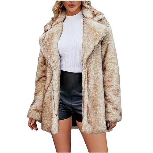 Abrigo Pelo Mujer,Chaqueta Largo de Piel Sintética Cuello Solapa Abrigos Manga Larga de Forro Polar de Doble Cara Grueso y Cálido Cazadora Peludo Faux Fur Coat Cómodo Fleece Jacket Otoño Invierno