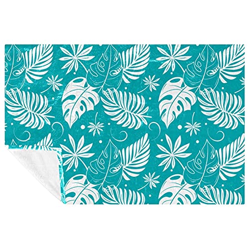 Couverture douce de lit haut de gamme turquoise motif tropical chic 150x100